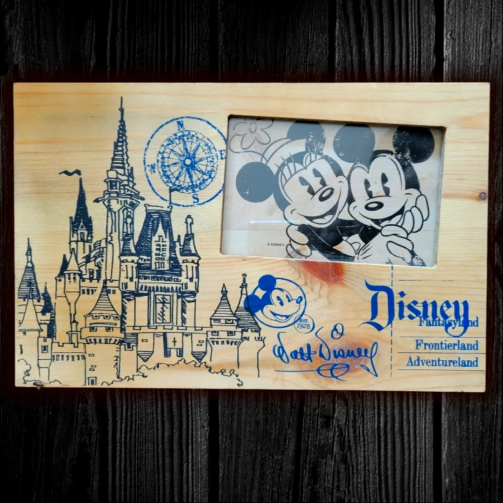 Vtg Disney Parks Authentic Mickey Mouse Minnie Castle Picture Frame 4
